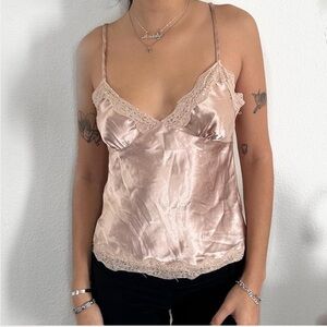 Elegant Satin Lace Trim Tank Top